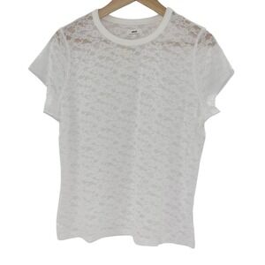 NWT Aerie White Floral Lace Short Slv T Shirt Sz L Sheer Preppy Feminine Hipster